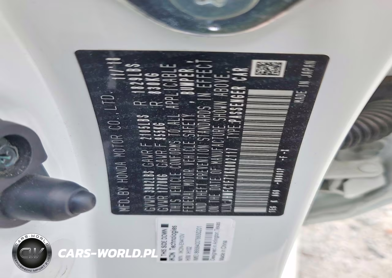 2019 Honda Civic Exl VIN:JHMFC1F71KX002117 - 13