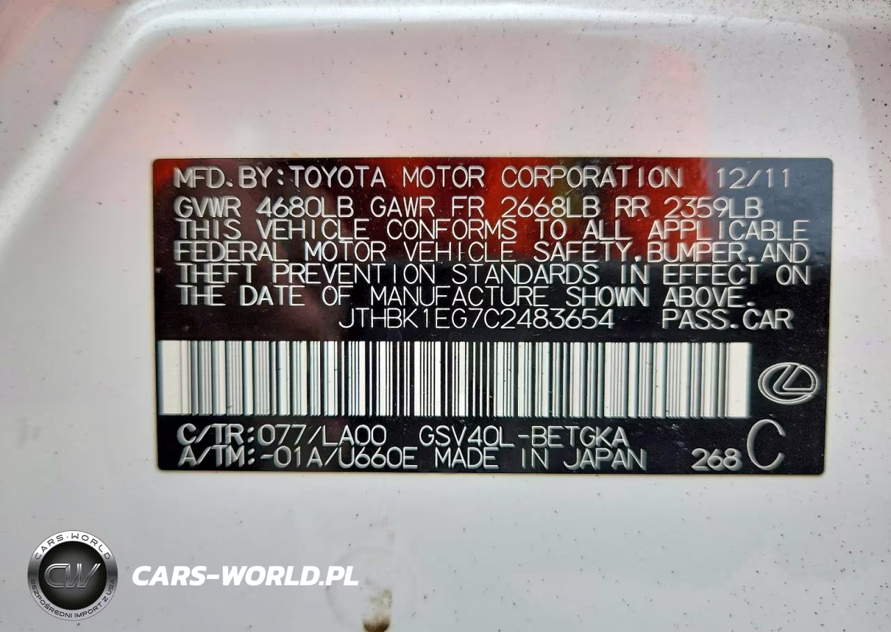 2012 Lexus Es 350 VIN:JTHBK1EG7C2483654 - 13