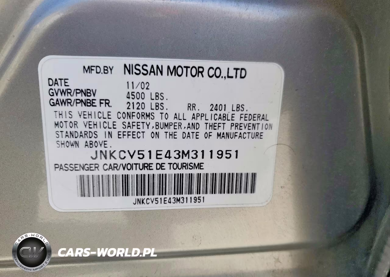 2003 Infiniti G35 Base VIN:JNKCV51E43M311951 - 12