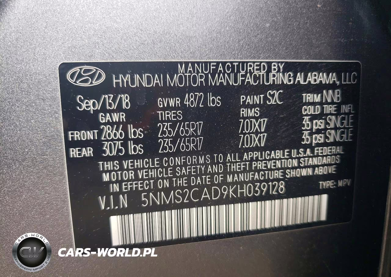 2019 Hyundai Santa Fe Se VIN:5NMS2CAD9KH039128 - 14