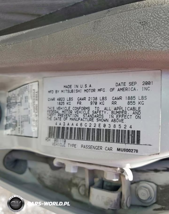 2002 Mitsubishi Galant Es VIN:4A3AA46G22E038524 - 12