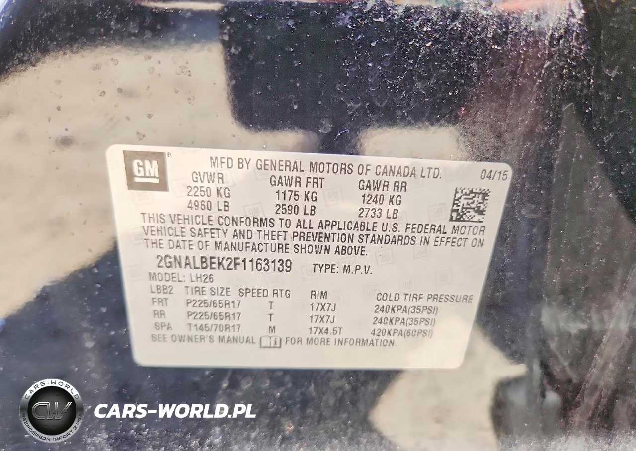 2015 Chevrolet Equinox Lt VIN:2GNALBEK2F1163139 - 13