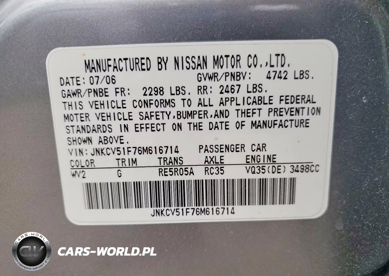 2006 Infiniti G35 X VIN:JNKCV51F76M616714 - 13