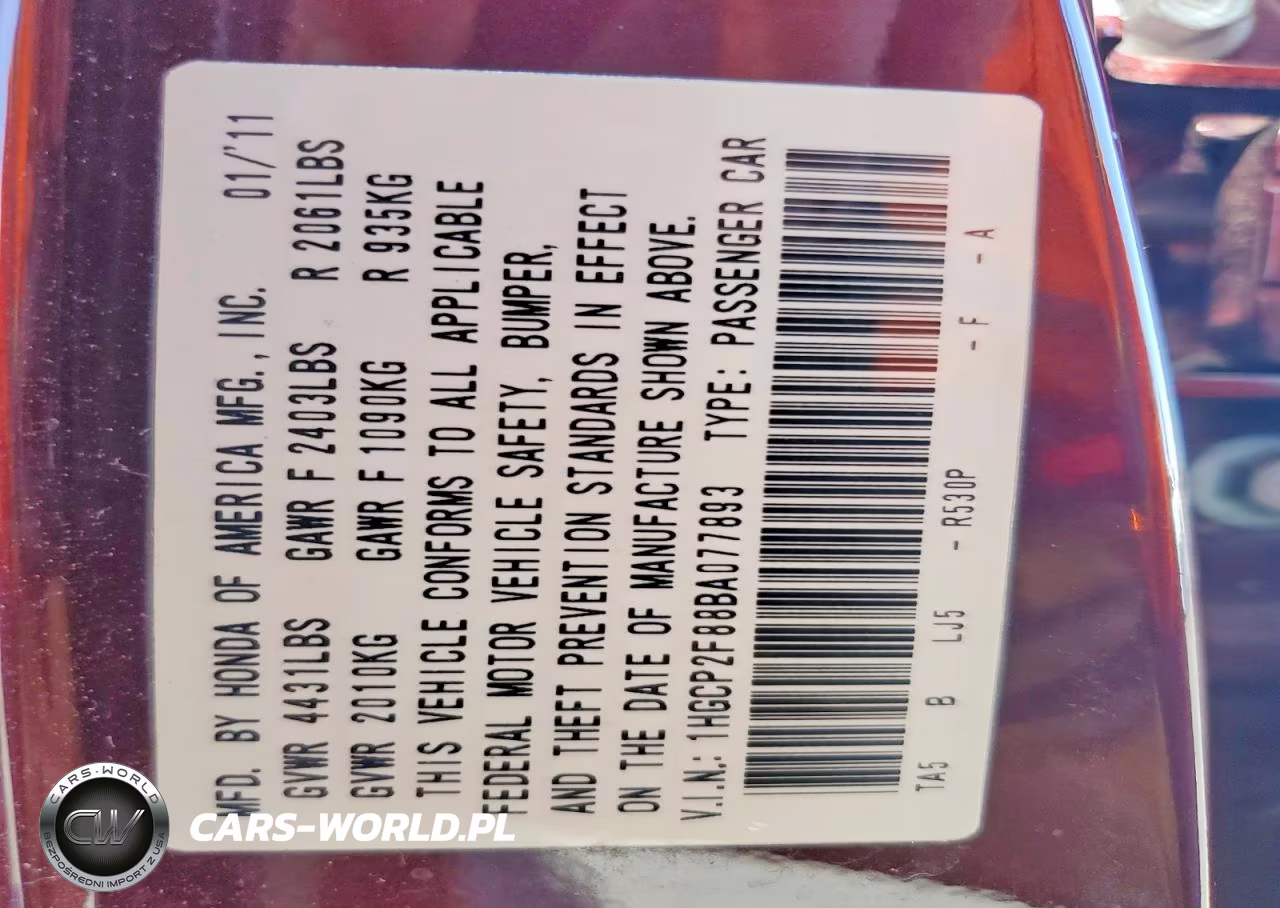 2011 Honda Accord Exl VIN:1HGCP2F88BA077893 - 12