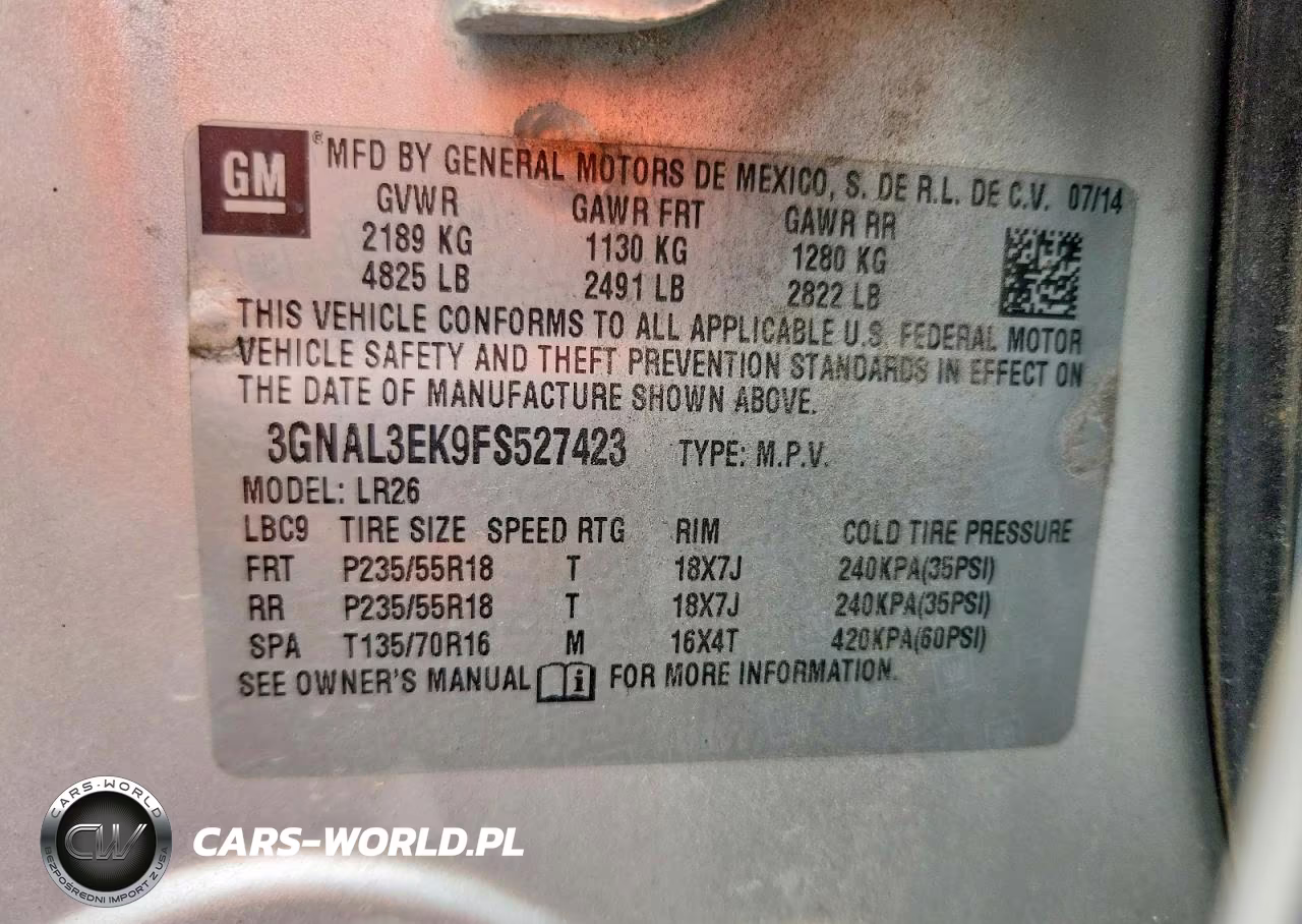 2015 Chevrolet Captiva Lt VIN:3GNAL3EK9FS527423 - 14