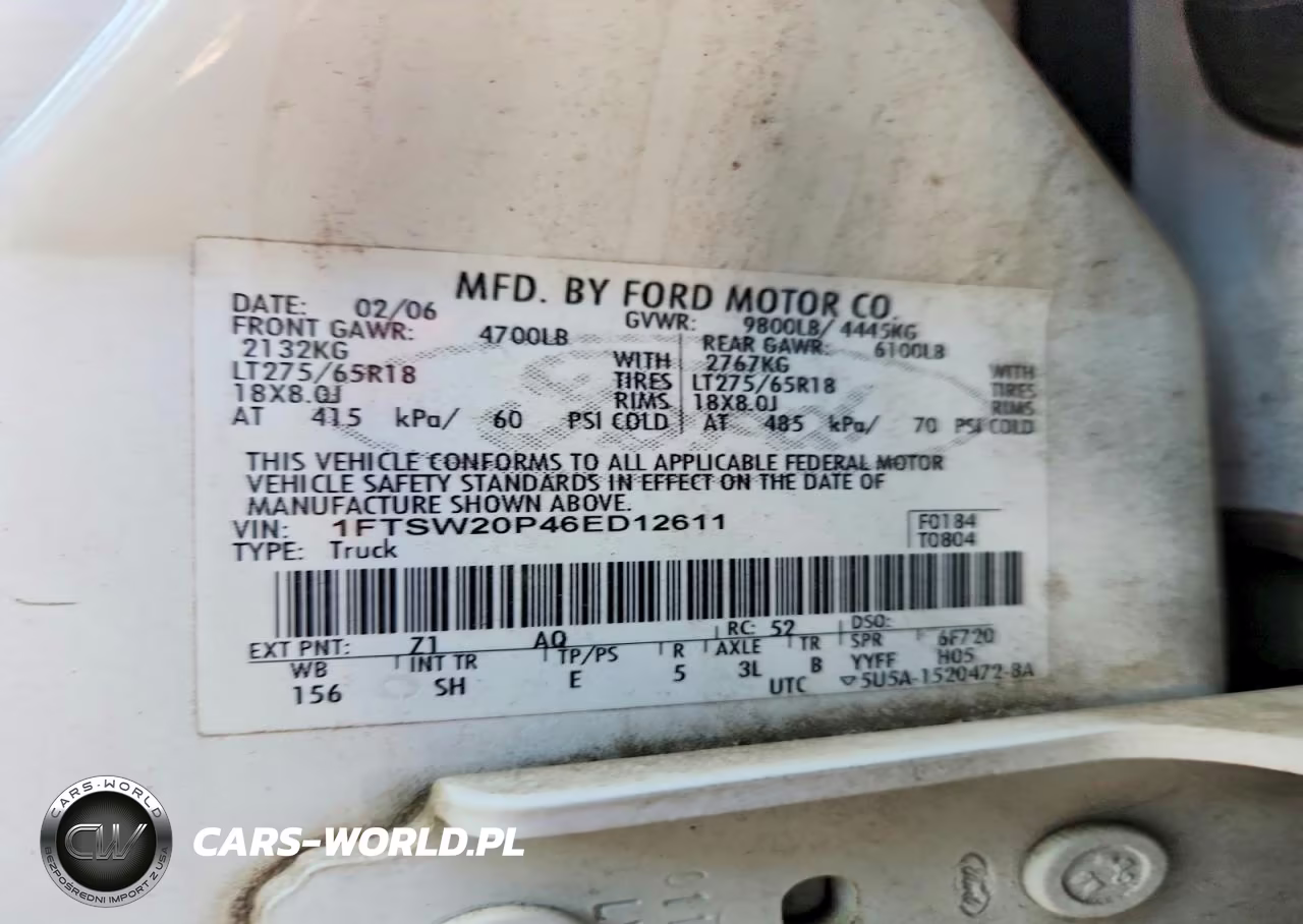 2006 Ford F250 Super Duty VIN:1FTSW20P46ED12611 - 12