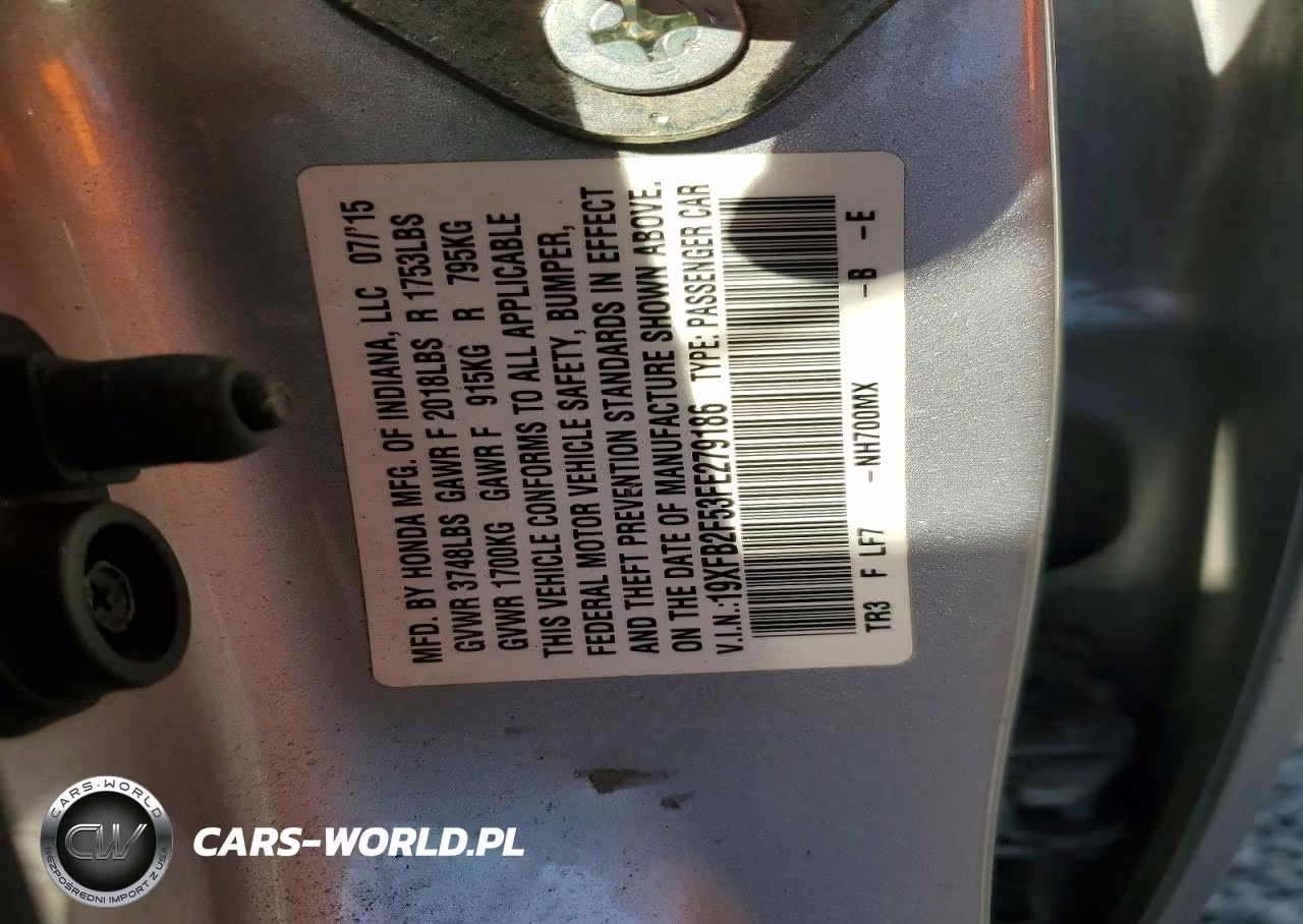 2015 Honda Civic Lx VIN:19XFB2F53FE279186 - 12