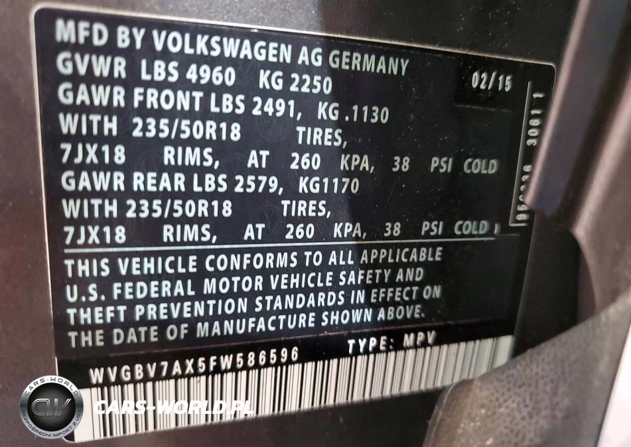 2015 Volkswagen Tiguan S VIN:WVGBV7AX5FW586596 - 13