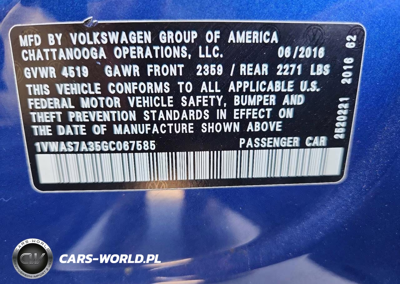 2016 Volkswagen Passat S VIN:1VWAS7A35GC067585 - 12