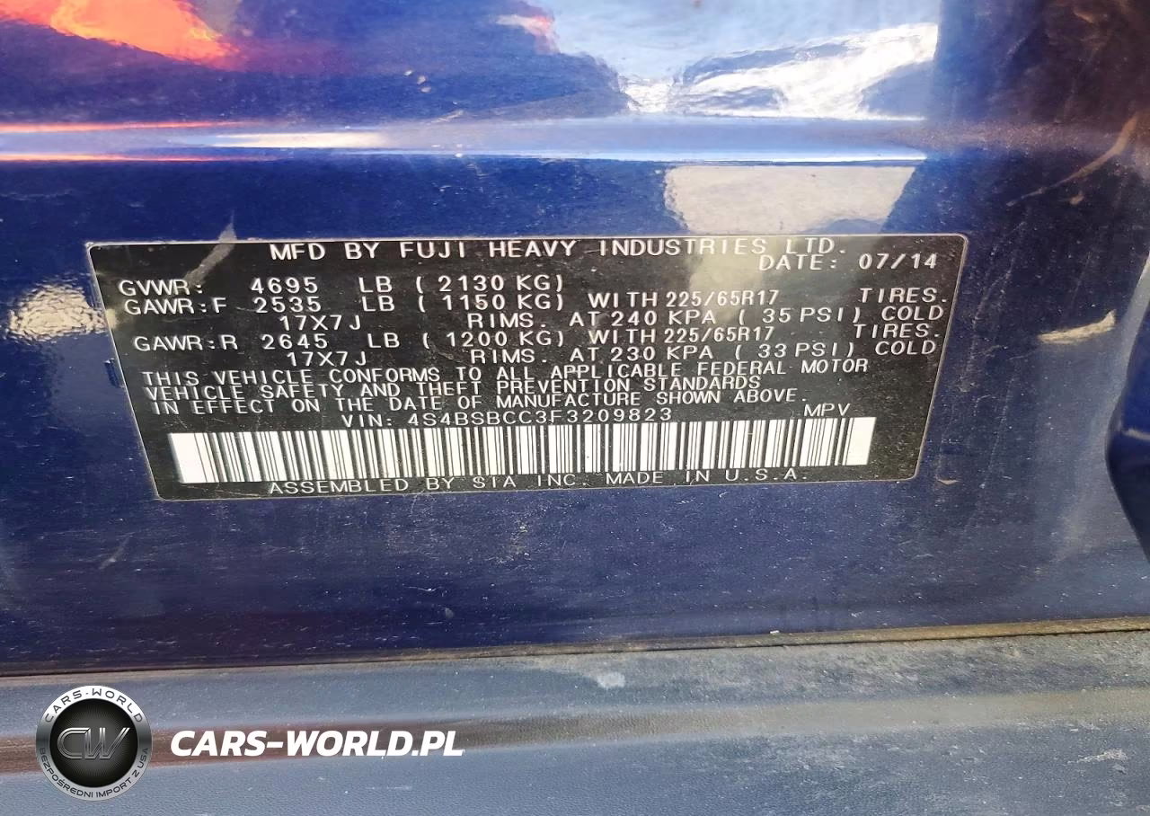 2015 Subaru Outback 2.5I Premium VIN:4S4BSBCC3F3209823 - 13
