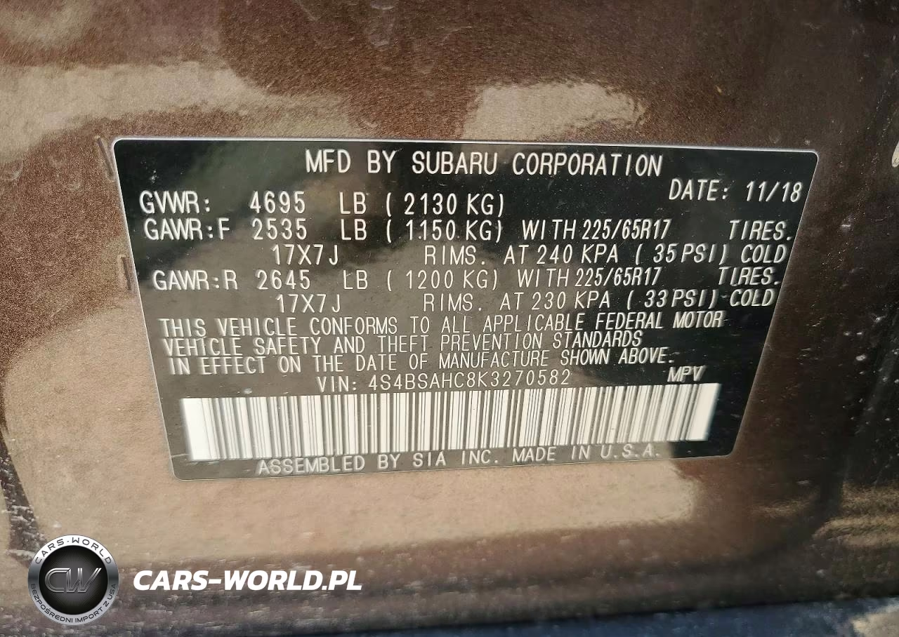 2019 Subaru Outback 2.5I Premium VIN:4S4BSAHC8K3270582 - 13