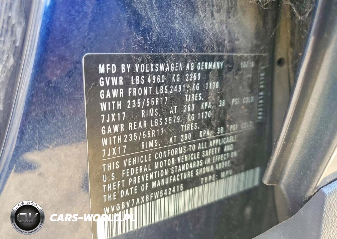 2015 Volkswagen Tiguan S VIN:WVGBV7AX8FW542415 - 13