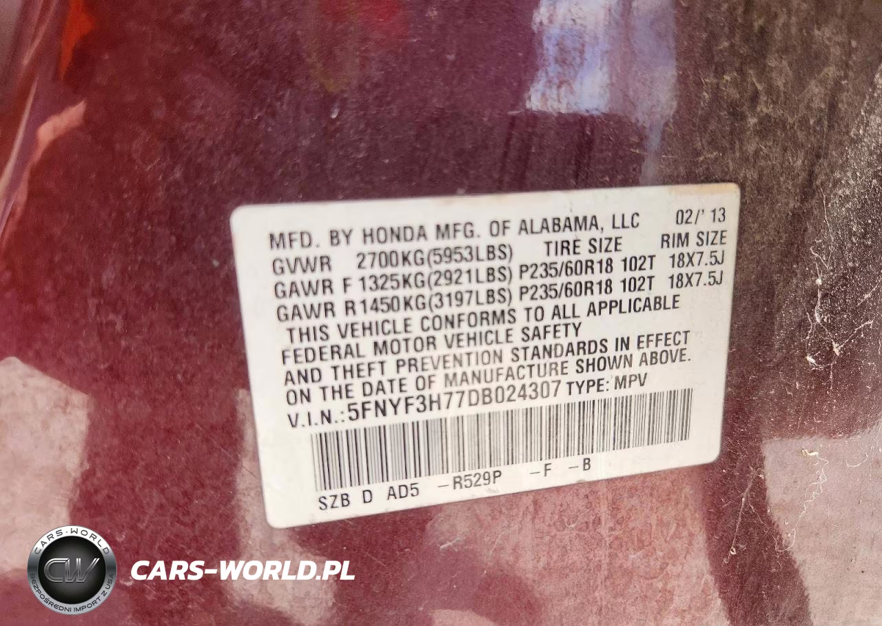 2013 Honda Pilot Exln VIN:5FNYF3H77DB024307 - 12