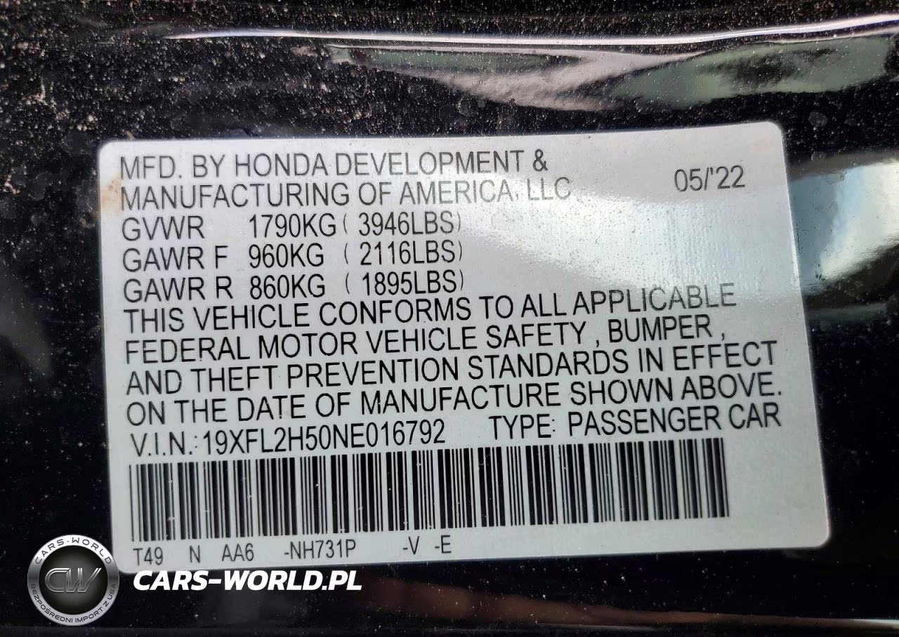 2022 Honda Civic Lx VIN:19XFL2H50NE016792 - 12