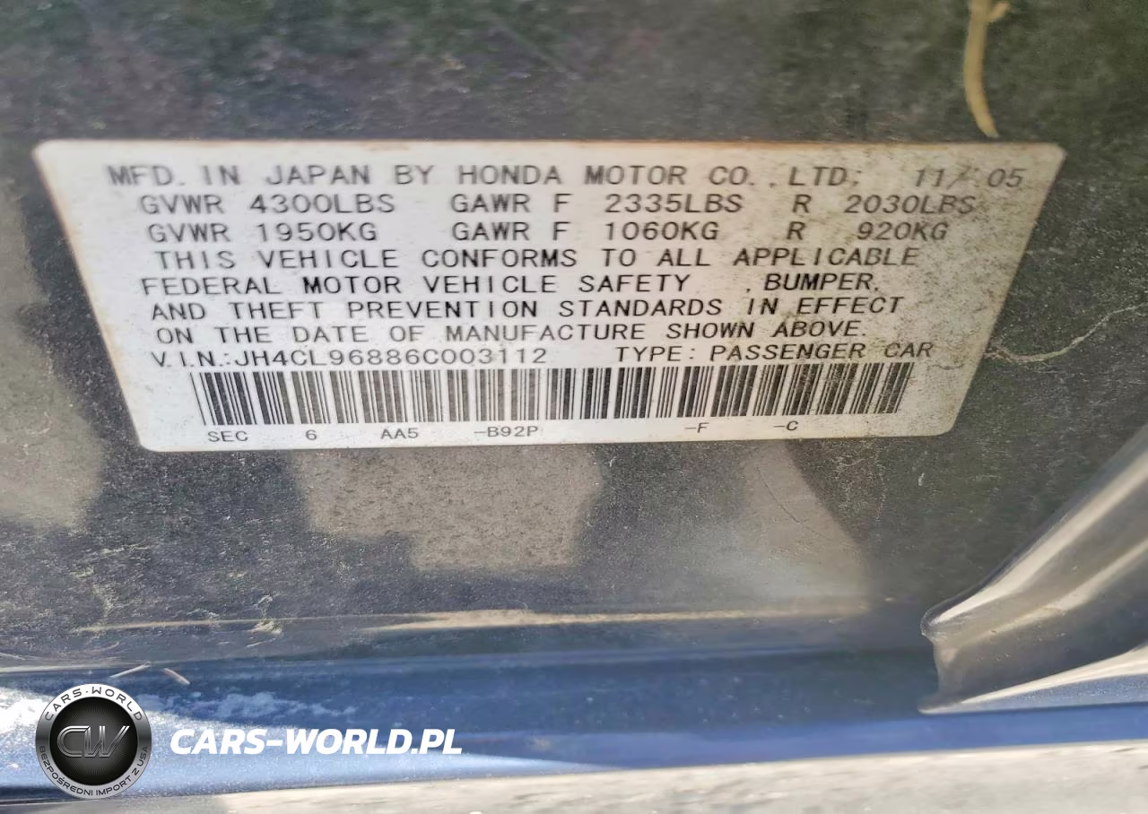 2006 Acura Tsx VIN:JH4CL96886C003112 - 12