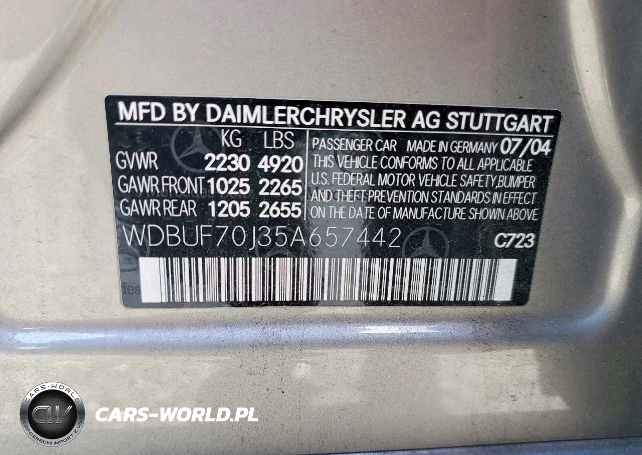 2005 Mercedes-Benz E 500 VIN:WDBUF70J35A657442 - 12