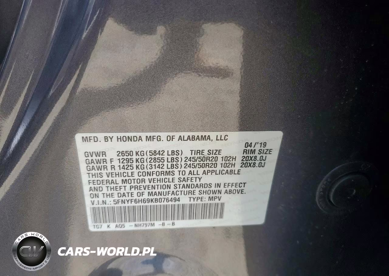 2019 Honda Pilot Touring VIN:5FNYF6H69KB076494 - 13