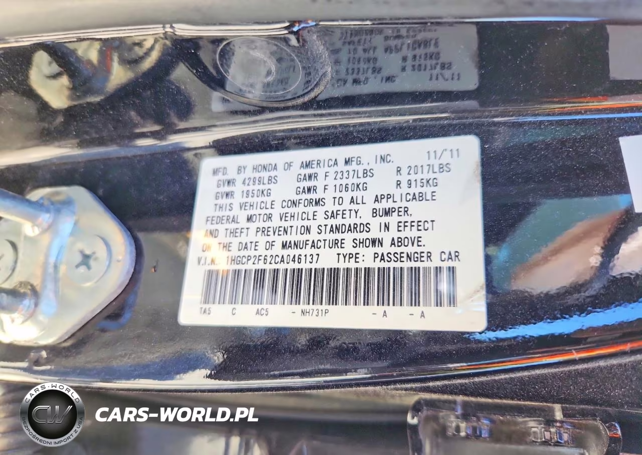 2012 Honda Accord Se VIN:1HGCP2F62CA046137 - 12