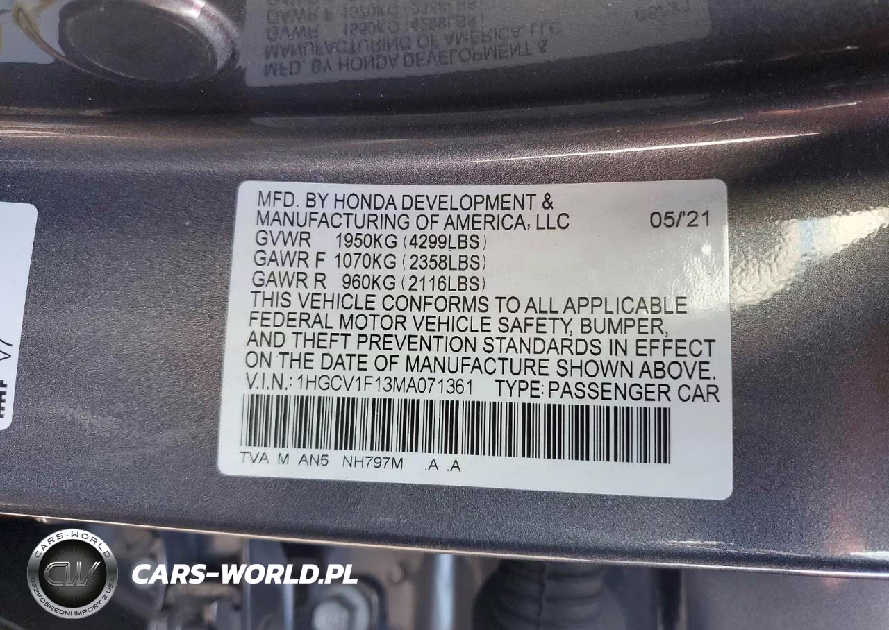 2021 Honda Accord Lx VIN:1HGCV1F13MA071361 - 13
