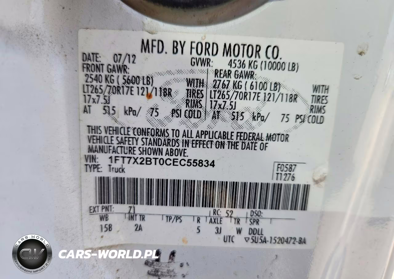 2012 Ford F250 Super Duty VIN:1FT7X2BT0CEC55834 - 13