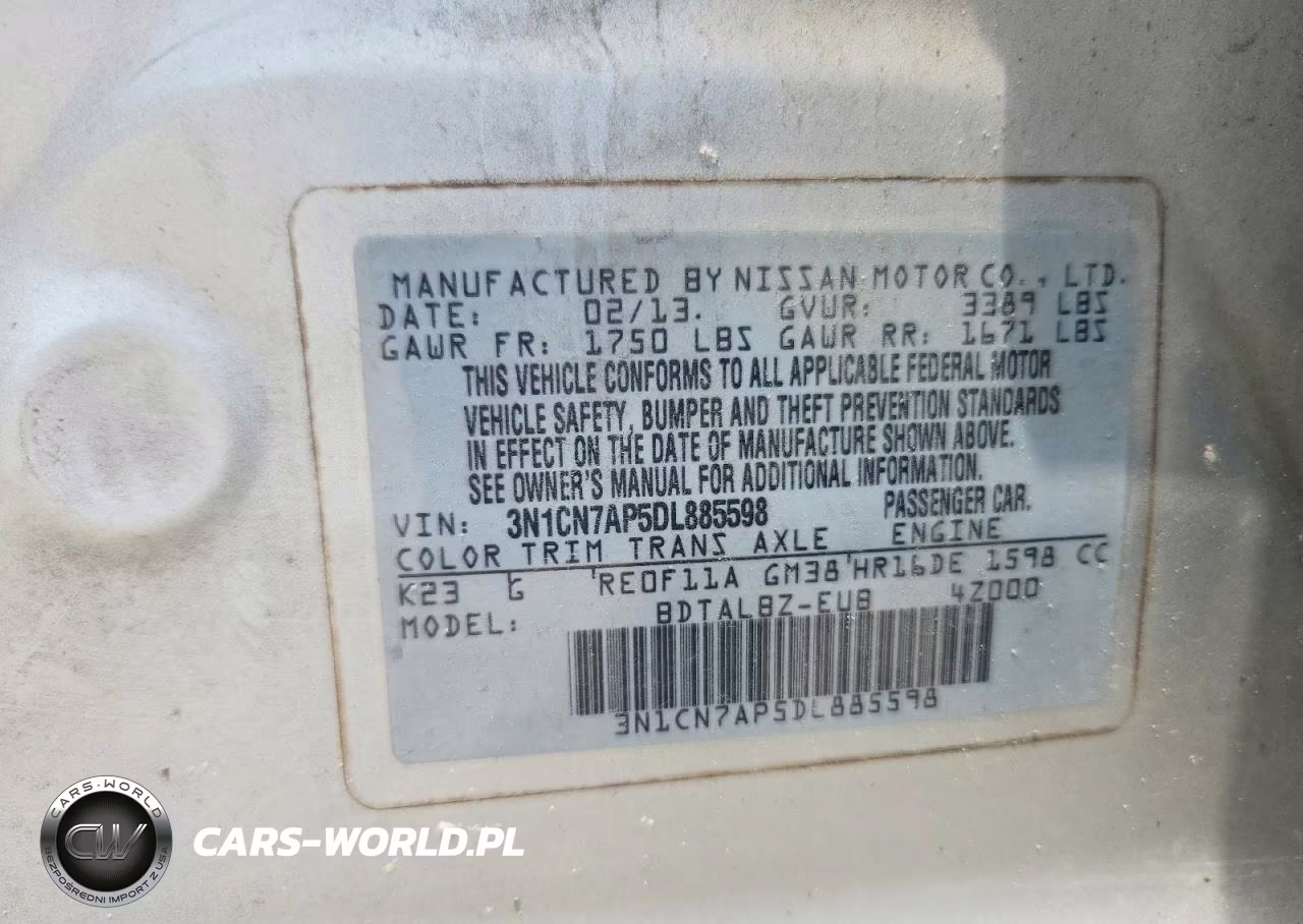 2013 Nissan Versa 1.6 S VIN:3N1CN7AP5DL885598 - 12
