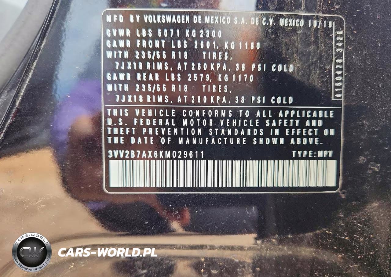 2019 Volkswagen Tiguan Se VIN:3VV2B7AX6KM029611 - 14
