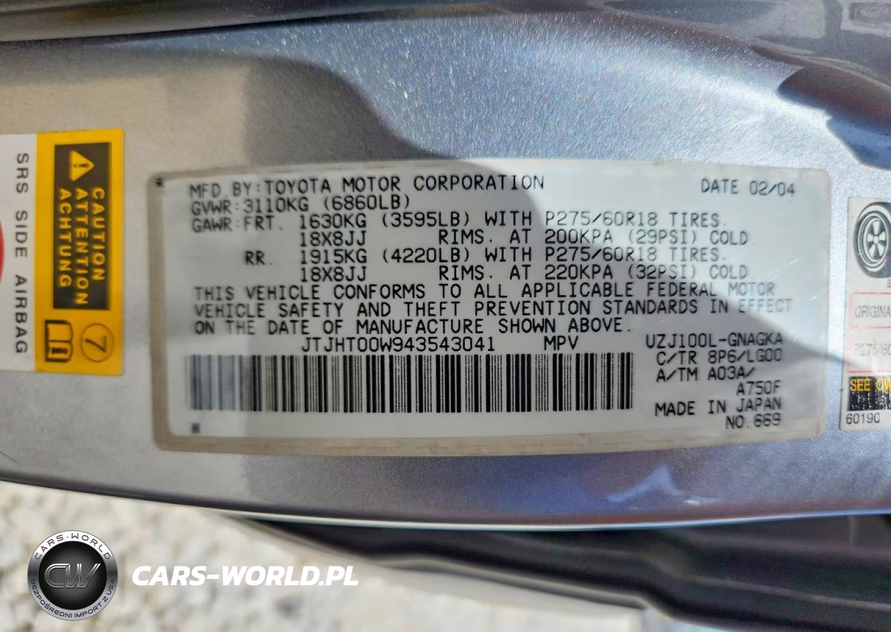 2004 Lexus Lx 470 VIN:JTJHT00W943543041 - 14