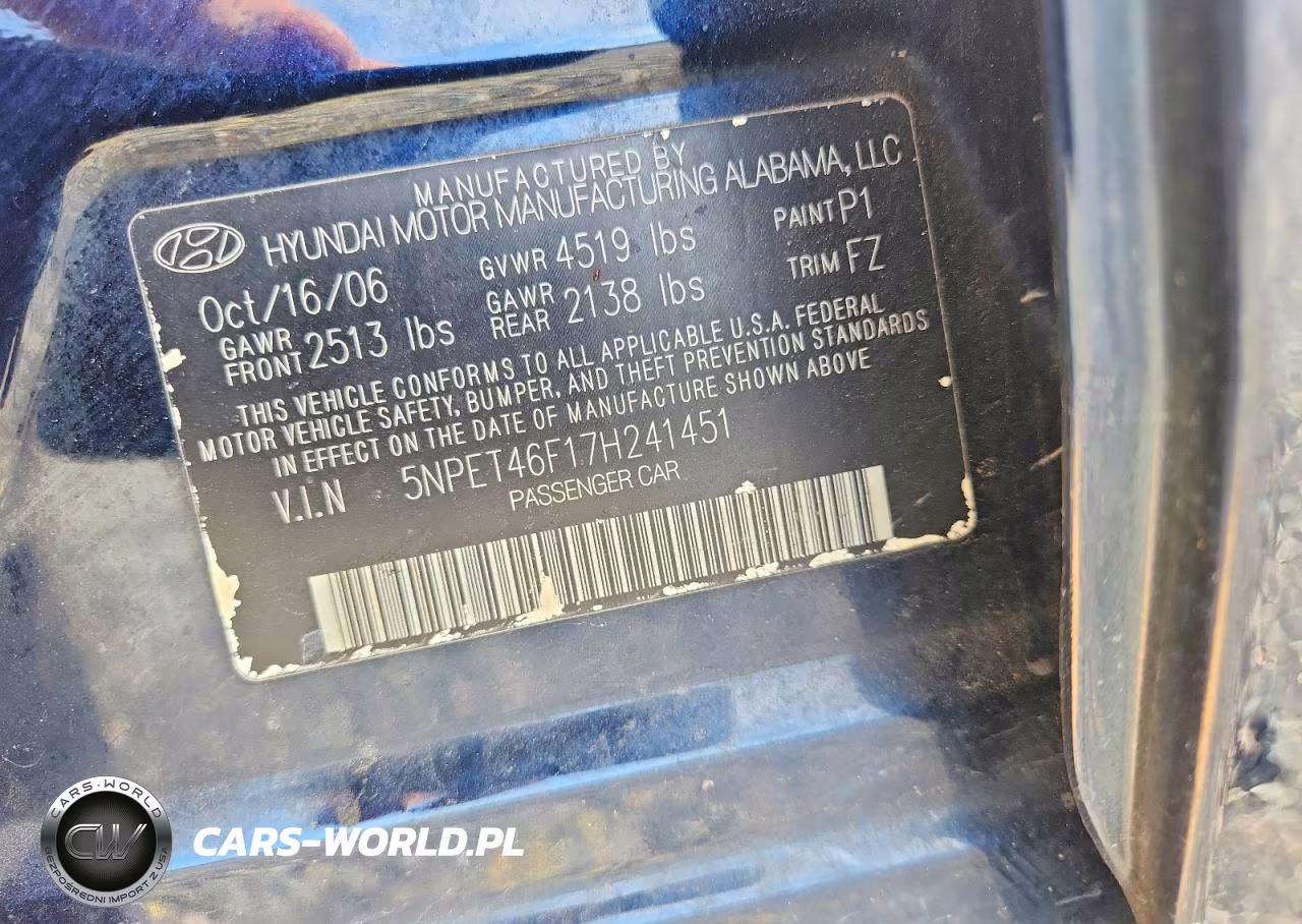 2007 Hyundai Sonata Gl VIN:5NPET46F17H241451 - 13