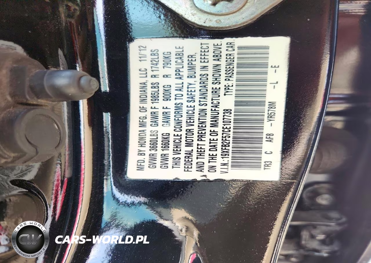 2012 Honda Civic Lx VIN:19XFB2F57CE107738 - 12
