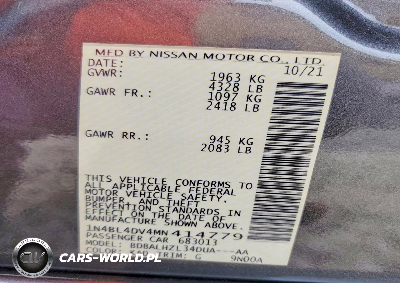 2021 Nissan Altima Sv VIN:1N4BL4DV4MN414779 - 12