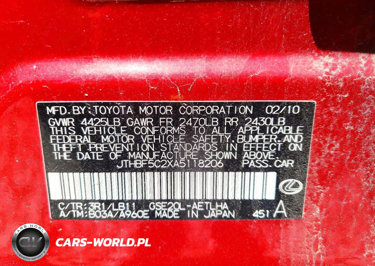 2010 Lexus Is 250 VIN:JTHBF5C2XA5118206 - 12
