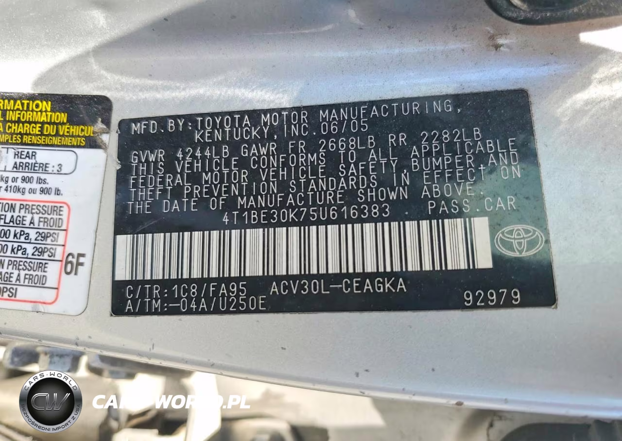 2005 Toyota Camry Xle VIN:4T1BE30K75U616383 - 12