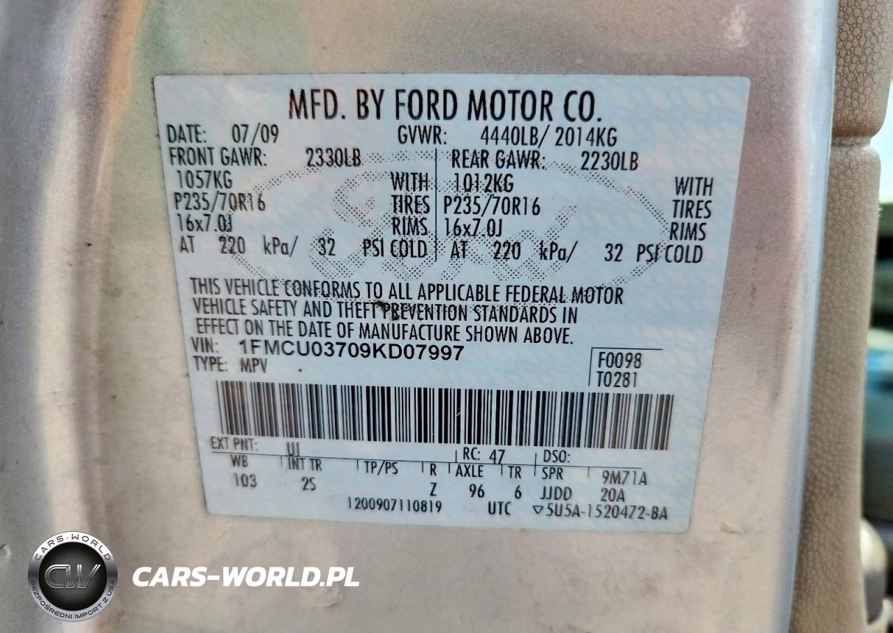 2009 Ford Escape Xlt VIN:1FMCU03709KD07997 - 12