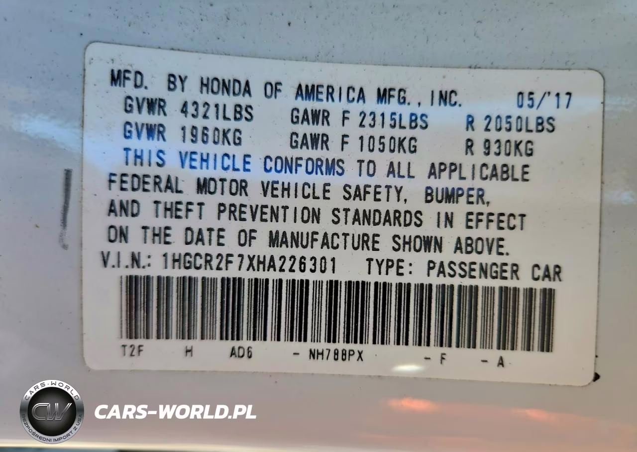 2017 Honda Accord Ex VIN:1HGCR2F7XHA226301 - 12