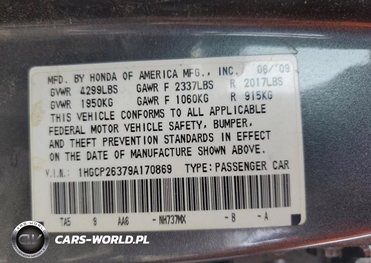 2009 Honda Accord Lx VIN:1HGCP26379A170869 - 12