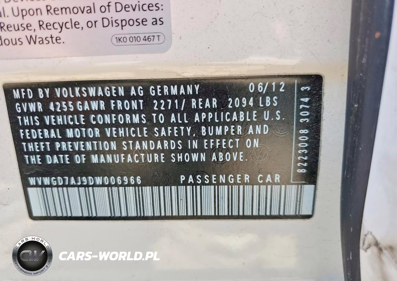 2013 Volkswagen Gti VIN:WVWGD7AJ9DW006966 - 13