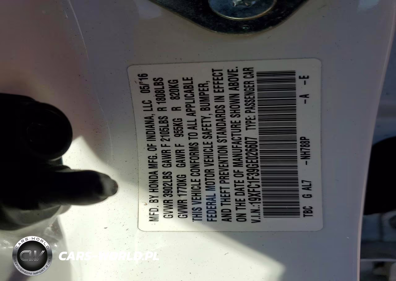 2016 Honda Civic VIN:19XFC1F39GE026607 - 13