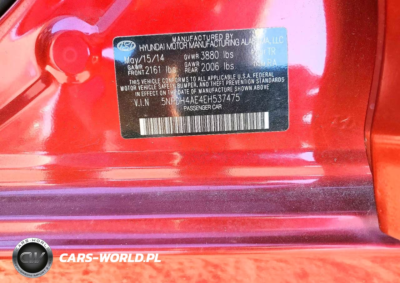 2014 Hyundai Elantra Se VIN:5NPDH4AE4EH537475 - 12