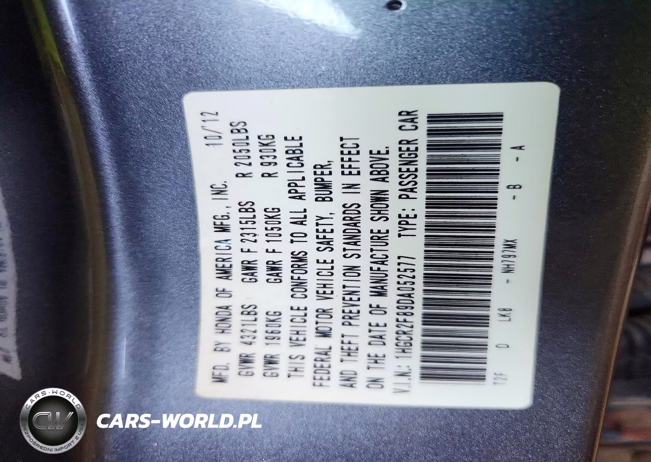 2013 Honda Accord Exl VIN:1HGCR2F89DA052577 - 12