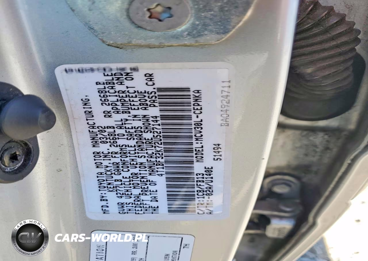 2002 Toyota Camry Le V6 VIN:4T1BF32K72U527144 - 12