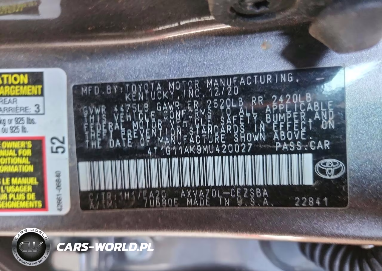 2021 Toyota Camry Se VIN:4T1G11AK9MU420027 - 12