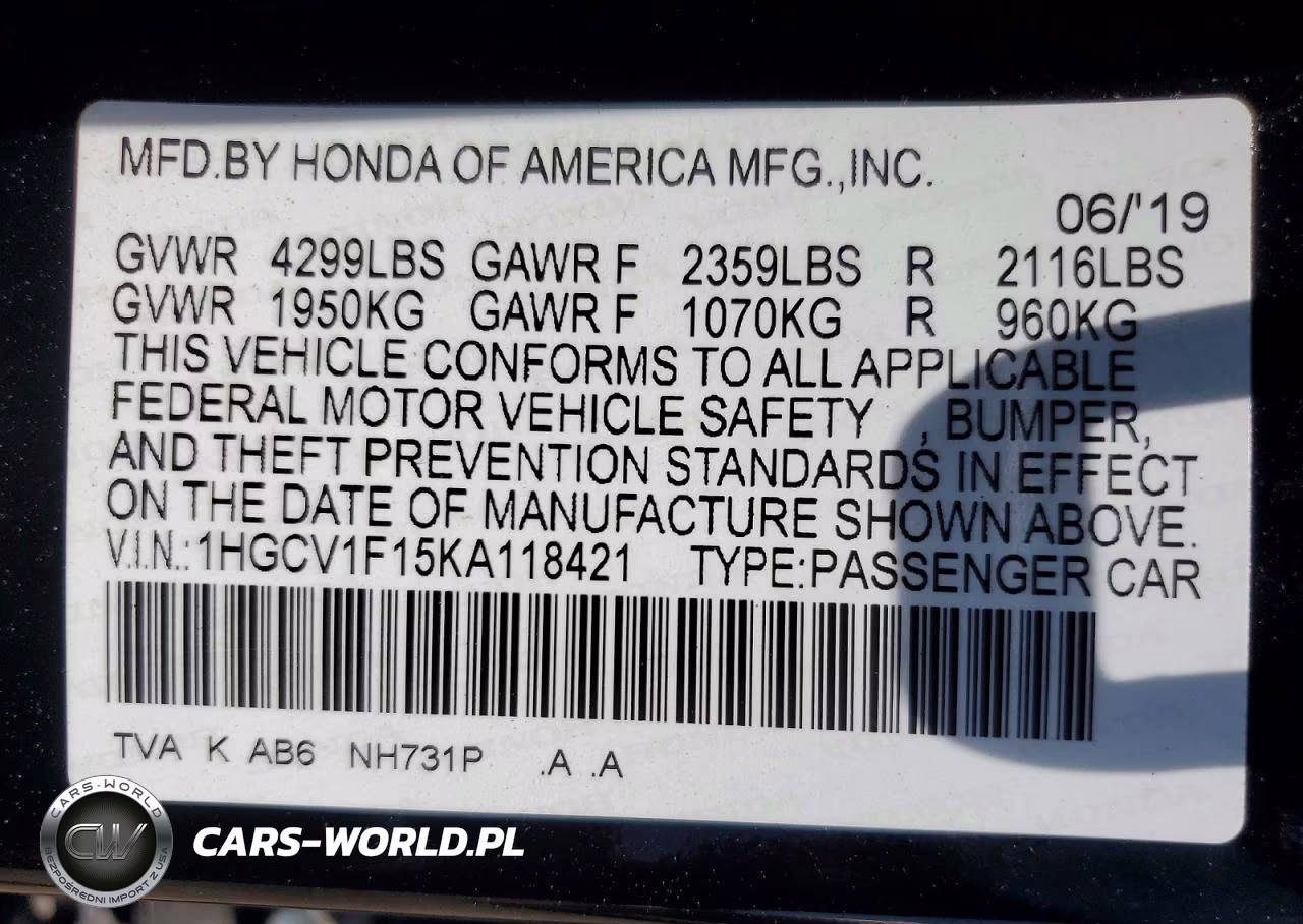 2019 Honda Accord Lx VIN:1HGCV1F15KA118421 - 12