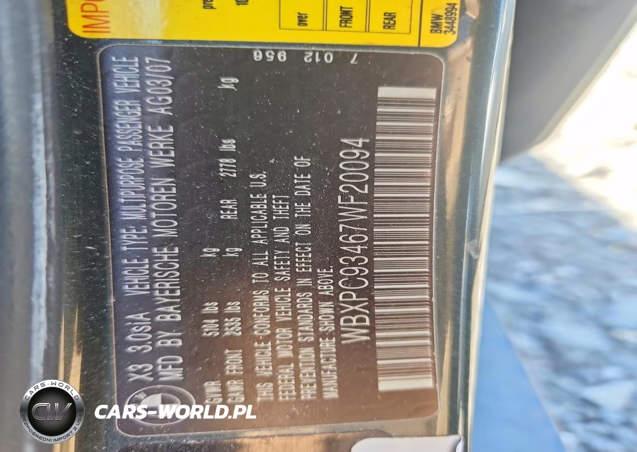 2007 BMW X3 3.0Si VIN:WBXPC93467WF20094 - 13