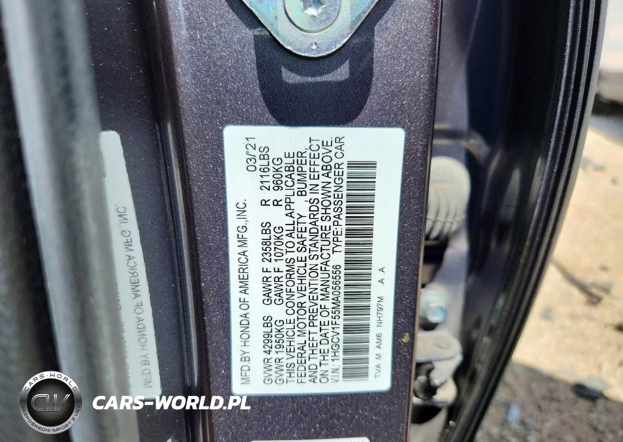 2021 Honda Accord Exl VIN:1HGCV1F55MA056556 - 12