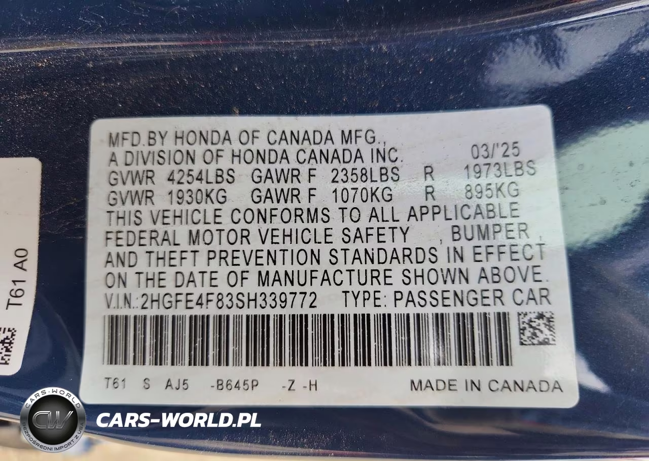 2025 Honda Civic Sport VIN:2HGFE4F83SH339772 - 13