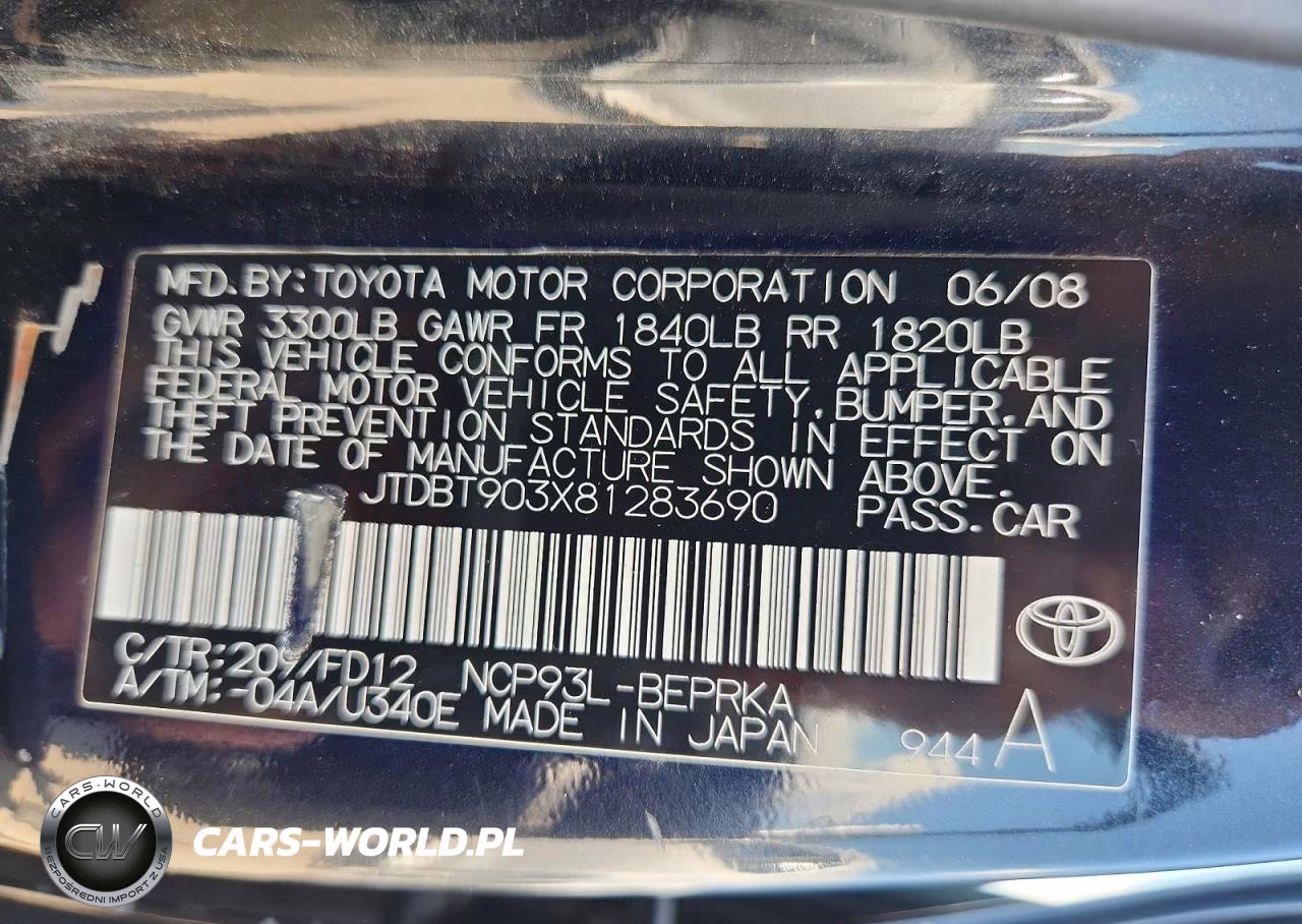 2008 Toyota Yaris Base VIN:JTDBT903X81283690 - 13