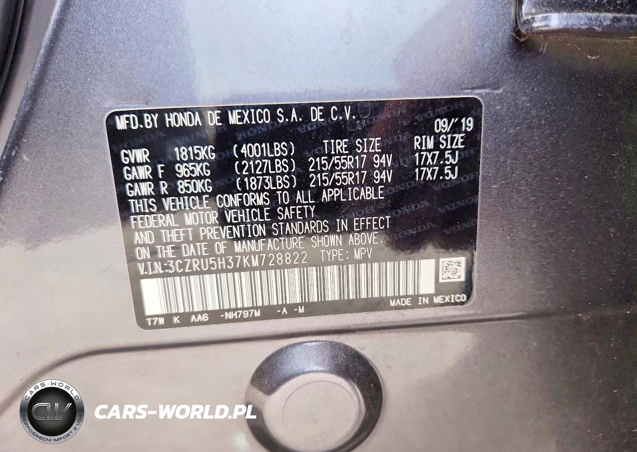 2019 Honda Hr-V Lx VIN:3CZRU5H37KM728822 - 13