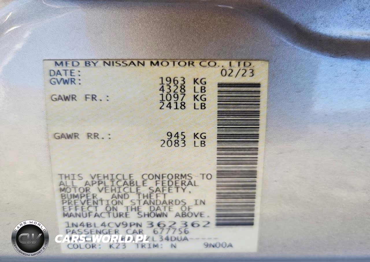 2023 Nissan Altima Sr VIN:1N4BL4CV9PN362362 - 12