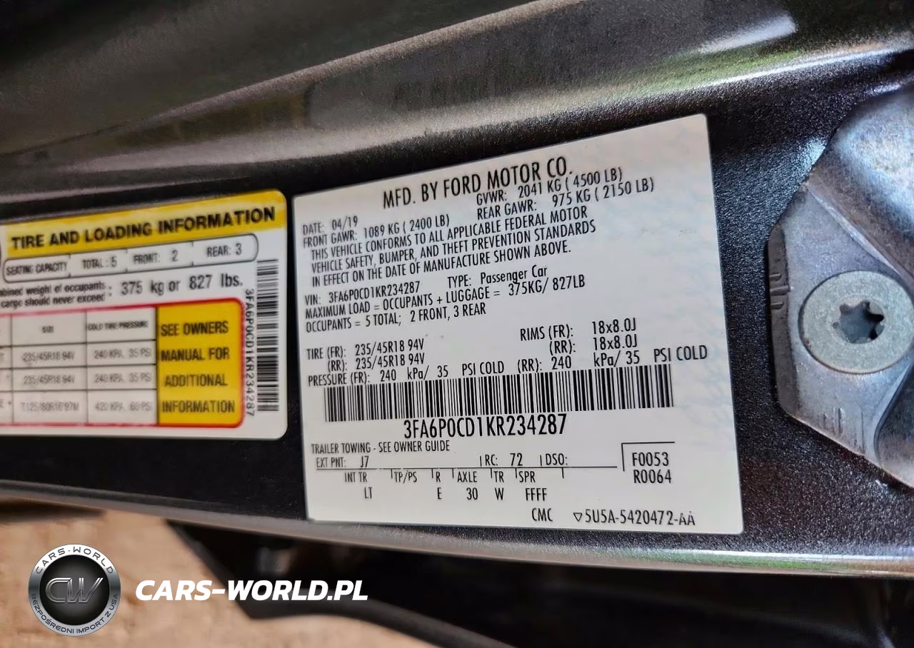 2019 Ford Fusion Sel VIN:3FA6P0CD1KR234287 - 12
