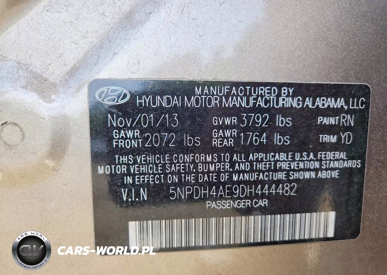 2013 Hyundai Elantra Gls VIN:5NPDH4AE9DH444482 - 12